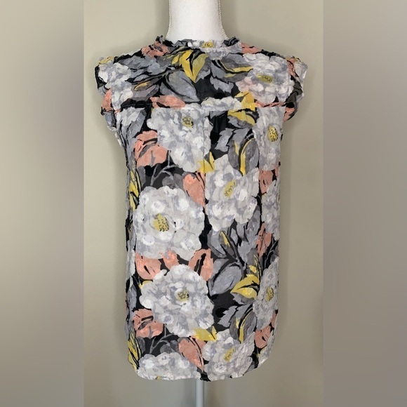 LOFT Boho Floral Ruffle Cap Sleeve Top Women Medium - Picture 1 of 8